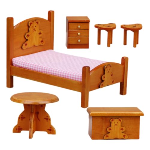 Abaodam 1 Satz Miniatur-Nachttisch- Puppenhauspuppen Babypuppe Spielzeughaus Puppenbett Dekoration Schlafzimmer Bedroom Decor Bed Gadgets kleine Raumdekoration Puppenhausmöbel Holz von Abaodam