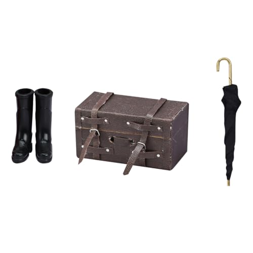 Abaodam 1 Satz Puppenhaus-Modell Mini-Puppenhaus Valise de Voyage Mini-Möbel Mini-Hausregenstiefel Mini-Zubehör Regenschirm Umbrella Kofferset Miniaturschirm Puppenhaus-Regenstiefel Metall von Abaodam