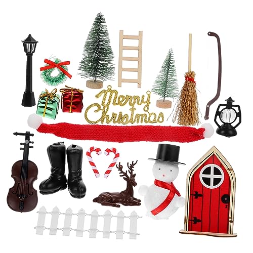 Abaodam 1 Satz Puppenhaus Weihnachtliche Miniaturfiguren Weihnachten Zubehör Puppenkleidung Bausatz Miniaturhaus Weihnachtsfee Türen Mini-Weihnachtsbaum Babypuppensachen Türmodell Plastik von Abaodam