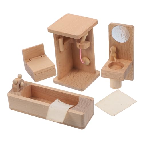 Abaodam 1 Satz Puppenhaus-spielzeugset Aus Holz Mini- -Badezimmer Miniatur-möbelbausatz Puppenhausmöbel Mini-möbelverzierung Stellen Sie Sich Vor Winzige Hausmöbel Hölzern von Abaodam