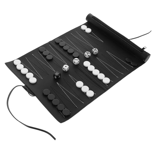 Abaodam 1 Satz Schachbrett Backgammon-Set PU Leder Schach Faltbare Schachmatte Schach und Backgammon Schach zubehör für Tischplatten Schach- Tischschach Melamin Black von Abaodam