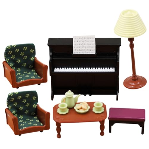 Abaodam 1 Satz Sofa Klavier Teese rvice Miniatur-Musikinstrument Stehlampe Möbelzubehör Miniature House miniaturhaus teegeschirr Verschleißfestes Miniaturmodell Kinderspielzeug Plastik von Abaodam