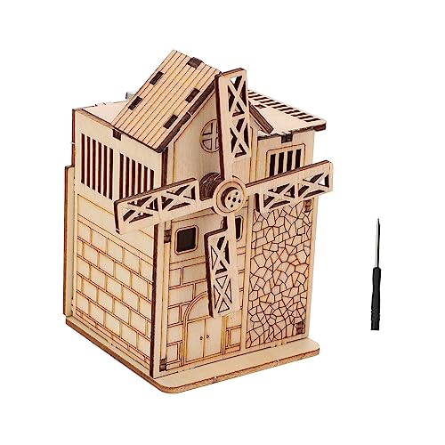 Abaodam 1 Satz Spieluhr aus Holz Spielzeug 3 d Puzzle Puzzle-Kartenschlitz Toy Mini- Desktop-musikalische Verzierung Rätsel Geburtstagsgeschenke für Kinder Windmühle mit Motor hölzern von Abaodam