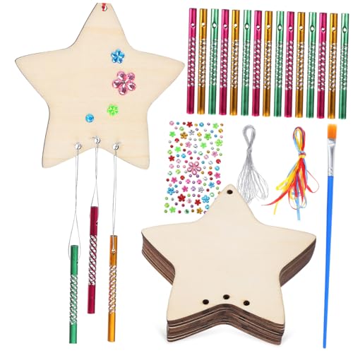 Abaodam Windspiel-Set Mit Sternmotiv Holzmaterialien-Set Für Kinder Für Den Innen- Und Außenbereich von Abaodam