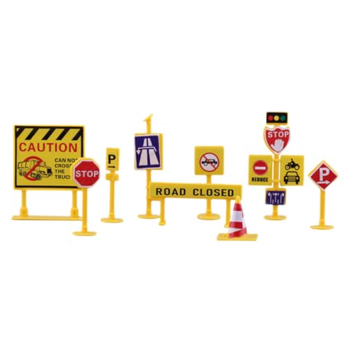 Abaodam Pädagogisches Verkehrsspielzeug 9 Verkehrszeichen-Spielzeug-Set Mini-verkehrssperrenschilder Leuchtendes Realistisches Verkehrsspielzeug für Jungen und Mädchen Zum Spielen von Abaodam