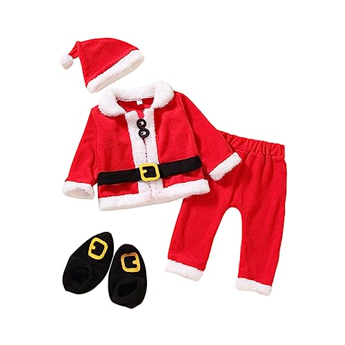 Abaodam 1 Satz Vierteiliges Weihnachtsset Kinderfest-Outfit Weihnachts-Cosplay-kostüm -Maskerade-Outfit Weihnachtskleidung Weihnachtsmann-Kleidung Weihnachtsanzug Baumwolle von Abaodam