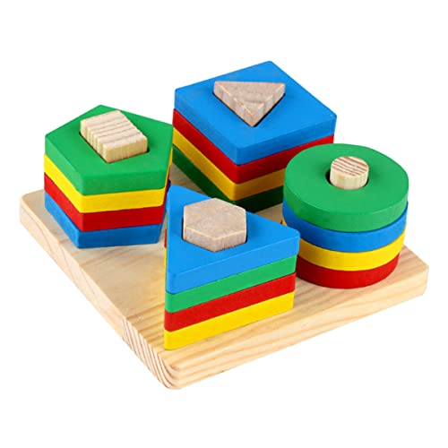 Abaodam 1 Satz geometrisches holzspielzeug stapelspielzeug Motorikspielzeug Gedächtnisspielzeug Geometrie-Block- Säulenblöcke aus Holz hölzern Colorful von Abaodam