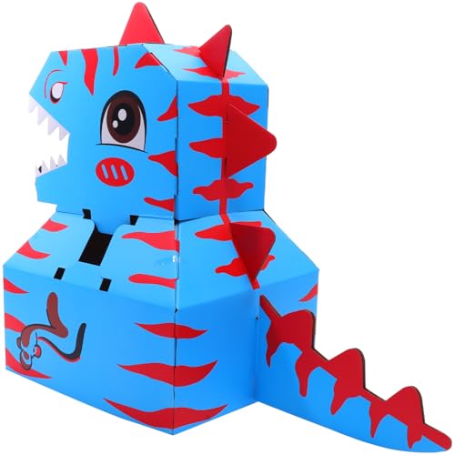 Abaodam 1 Satz tragbarer Karton bastelset basteln für dinozug DIY rätselpuzzel kinderf tragbare Dinosaurier aus Papierkarton tragbare DIY- -Dinosaurier Blue von Abaodam