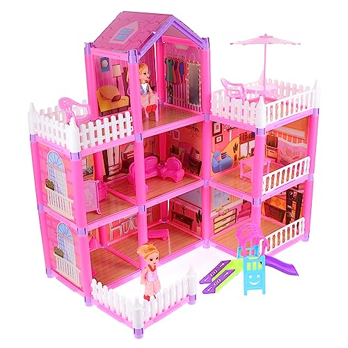 Abaodam 1 Set DIY Schloss Kinderspielzeug Kinderpuzzles Tiny House Kit Outdoor Kleinkindspielzeug Für Mädchen 3D Puzzles Für Mini Kinderpuzzles Lernspielzeug Kunststoff Rosa von Abaodam