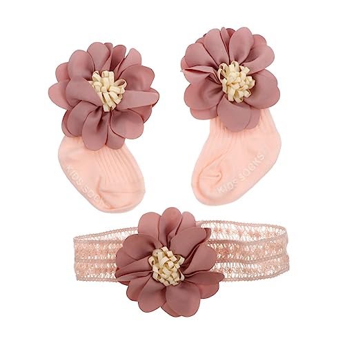 Abaodam 1 Set Haarband Socken Set Babykostüm Neugeborene Baumwollsocken Kleinkind Babyanzug Mädchen Haarschmuck Süße Socken Prinzessin Accessoires Babysocken Neugeborenen Haarband Rosa von Abaodam