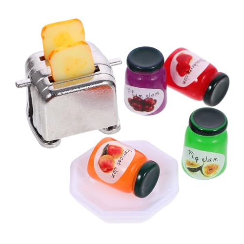 Abaodam 1 Set Kinder Pretend Spielen Spielzeug Mini Gefälschte Toaster Spielzeug Puppe Küchengerät Miniatur Brot Und Marmelade Glas von Abaodam