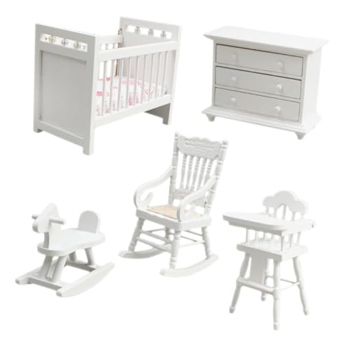 Abaodam 1 Set Kinderzimmer Set Mini Möbel Dekor Miniatur Nachttisch Dekor Miniatur Möbel Szenenlayout Mini Hausmöbel Weißes Holz von Abaodam