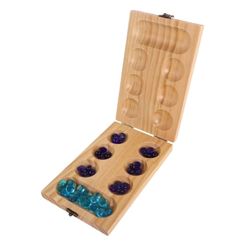 Abaodam 1 Set Mancala-brettspiel Mit Holz-klappbrett, 48 Stück Glassteine, Marmor-spielset Für Kinder Und Erwachsene, Glassteine, Tragbares Klappbrett von Abaodam