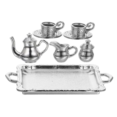 Abaodam 1 Set Mini Teeservice Teedose Teetasse Mini Hauszubehör Miniatur Tassen Vorgeben Küchen Küche Rollenspiel Miniatur Kaffeetasse Mini Legierung Silber von Abaodam