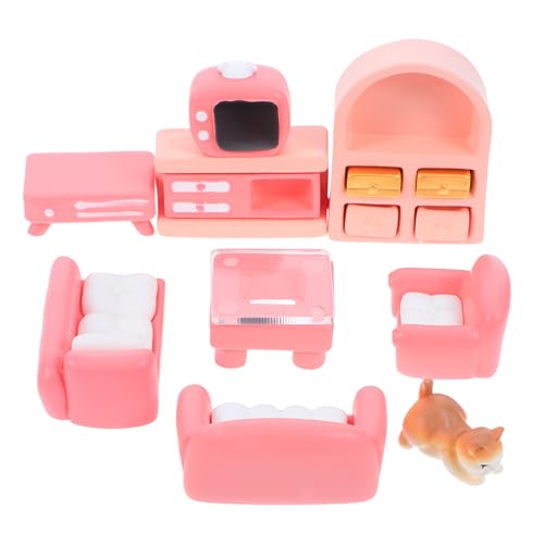 Abaodam 1 Set Miniaturmöbel Puppenhaus Wohnzimmer Sofa Fernsehschrank Winzige Katzencouch DIY Mikrolandschaft Ornamente Zubehör Für Feengarten Heimdekor von Abaodam