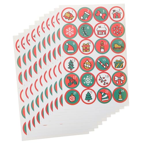 Abaodam 10 Blätter Weihnachtsaufkleber Weihnachtsetiketten Weihnachts-adventsaufkleber Etiketten Für Adventskalender Dekorative Aufkleber Weihnachtsnummernaufkleber Siegeletiketten Papier von Abaodam