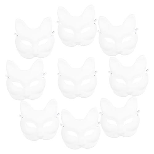 Abaodam 10 Stück Handbemalte Zellstoffmasken halloween masken halloweenmaske fox mask Schaum-Halloween unbemalte masken selber machen Maskerade-Maske für Frauen Fuchsmaske leer Papier Weiß von Abaodam