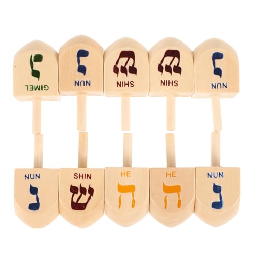 Abaodam 10-teiliges Set Kreisel Spielzeug Dreidel-Spiel Chanukka-Dekorationen Chanukka-Party Tragbarer Reisedreidel Dreidel Miniatur Klassischer Dreidel Interaktiver Dreidel Holz von Abaodam