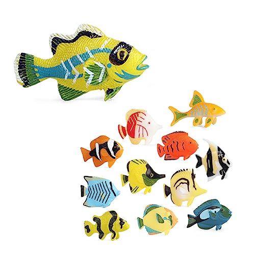 Abaodam 12 Teiliges Modell Fischspielzeug Mini Fisch Kit Kreatur Jumbo Aquarium Zubehör Möwe Hai Fernbedienung Miniatur Meerestiere Krabbe Kinderboot Künstlicher Fisch PVC von Abaodam