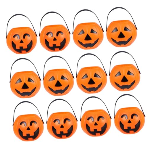 Abaodam 12St tragbarer Kürbiseimer gefälscht Halloween-Süßigkeitshalter Halloween-Eimer Eimer mit Griffen halloween pumpkin halloweenkürbis Party-Plastikeimer Kürbis-Süßigkeiten-Eimer von Abaodam