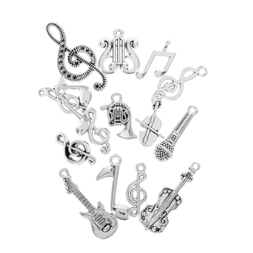 Abaodam 14st Musikzubehör Verzierungen Mit Musiknoten Musiknote Charme Musikarmband Gitarren-Charme Musiknoten-schmuck Geigenanhänger Gitarrenanhänger Violine Charme Silver Metall von Abaodam