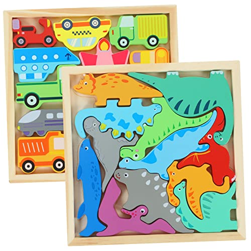 Abaodam 2 Boxen Holzpuzzle Für Lernspielzeug Mit Dinosaurier Und Verkehrsmitteln Pädagogisches Holzspielzeug Für Kleinkinder Kreatives DIY Puzzle von Abaodam