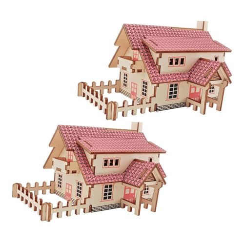 Abaodam 2 Sätze Holzpuzzle Hauspuzzle-Modelle DIY- -Puzzle-Ornamente Montagehäuser Aus Holz Modell Handwerk Modellbau Holzschmuck Selber Machen Hausmodelle Hölzern Rot von Abaodam