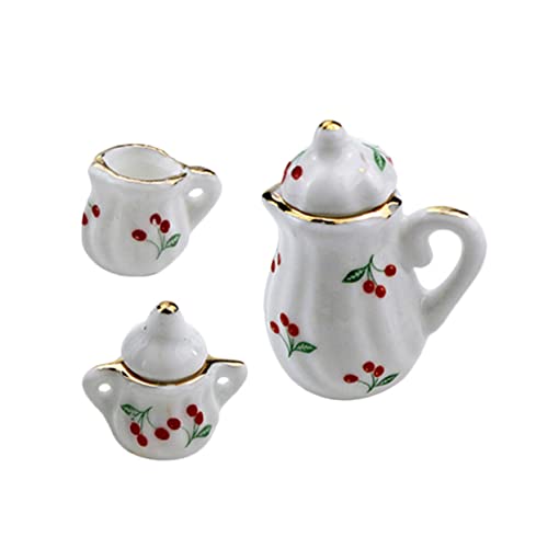 Abaodam 2 Sätze Kirsch Keramik Topf Teetasse Miniaturen Puppe Kleine Hausverzierung Chaiselongue Party Porzellan Fee Zubehör Tasse Miniaturmöbel Mini-wasserkocher von Abaodam