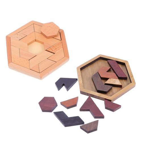 Abaodam 2 Sätze Sechseckige Scheibenbausteine zappeln Spiel Kinderpuzzle Puzzle-Brett Kleinkinder Puzzle rätselbuch Sechseck-Tangram-Puzzle -Sechseck-Puzzle hölzern von Abaodam