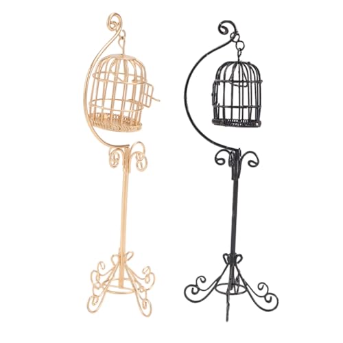 Abaodam 2 Stück Miniatur Vogelkäfig aus Robustem Metall mit Bodenständer Detailliertes Metallmodell für Puppenhaus Dekoration Passend für Mikro Landschaften und Feengärten Schwarz-goldenes Abaodam 2 Stück Miniatur Vogelkäfig aus Robustem Metall mit Bodenständer Detailliertes Metallmodell für Puppenhaus Dekoration Passend für Mikro Landschaften und Feengärten Schwarz-goldenes von Abaodam