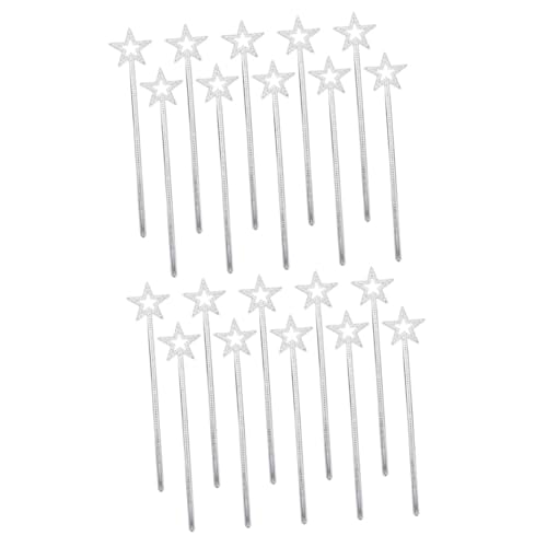 Abaodam 20 STK kleines Mädchen Zauberstab Glitzer Zauberstäbe Sternenfee Fee Cosplay Kostüm Sternenstab Fairy Wand Kinderkleider Zauberstäbe für Mädchen dekorative Feenstäbe Plastik Silver von Abaodam