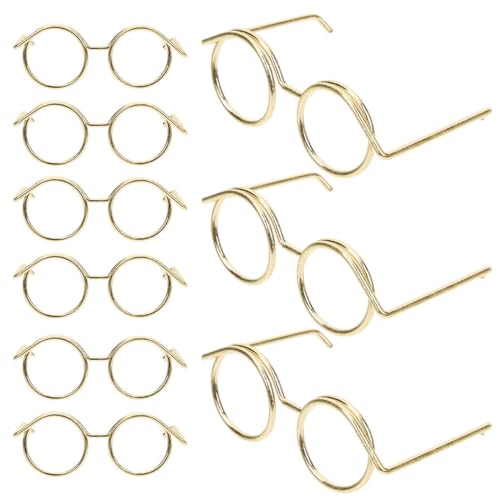 Abaodam 20st Mini-brillengestell Miniatur Neuartige Augapfel Puppe Webstuhl Neon Bausatz Mädchen Zubehör Winzige Gläser Winzige Brille Golden Metall von Abaodam