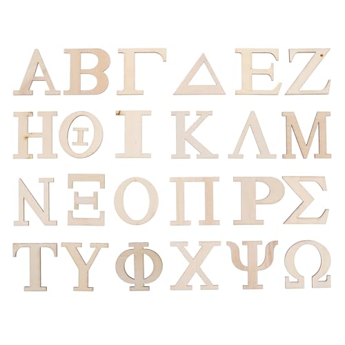 Abaodam 24st Griechische Buchstaben Holzspäne Holz-Alphabet Griechische Buchstabenschablonen Kleine Holzbuchstaben Zum Basteln Buchstabierkarten Holzbuchstaben Basteln Hölzern Beige von Abaodam