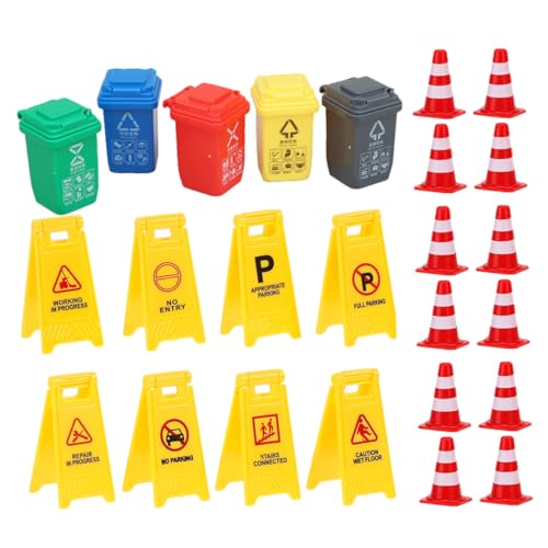 Abaodam 25st Kognitives Spielzeug Unterrichten Straßenband Behälter Winziges Schild Für Nassen Boden Outdoor-Spielzeug Für Kinder Spielzeug-verkehrskegel Und Verkehrsschilder Ampel Plastik von Abaodam