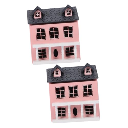 Abaodam 2St Puppenhaus Mini-Hausmodell Miniaturhaus Mini-Villa-Gebäude Miniatur-Villa-Modell holzhaus Holzmodell Desktop-Dekoration Mini-Hausverzierung Landschaftsvilla Birke Rosa von Abaodam