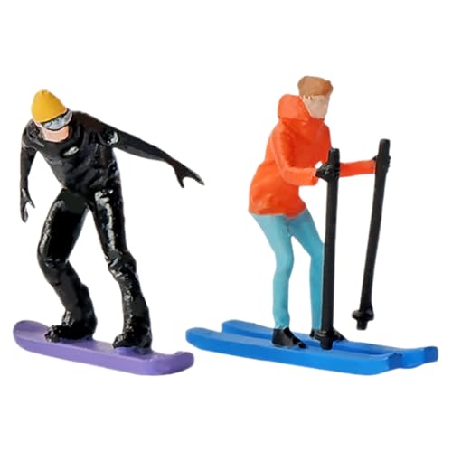 Abaodam 2St Skipuppe Skiwelt Miniaturen Skifahrer Diorama Winter Sports Modell Skifahrer Modellbau Skifahrer Dekoration winzige Skifahrer Miniatur-Schneeski mit Stöcken Miniaturszenen Harz von Abaodam