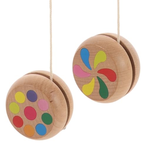 Abaodam 2St hölzernes Jo-Jo Spielplatz Outdoor Unterhaltendes für Hand-Augen-Koordination Anfänger-Yoyo Bildungsspielzeug Holz Light Brown von Abaodam