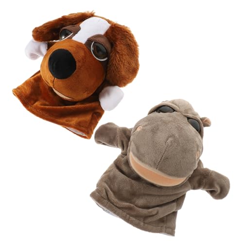 Abaodam Baby Spielzeug 2er Set Üsch Tier Handpuppen Interaktive Cartoon Tier Handspielpuppen Für Geschichtenerzählen & Rollenspiele Mit Äugigem Nilpferd Und Hund Kuscheltiere Für Kreative Babysachen von Abaodam