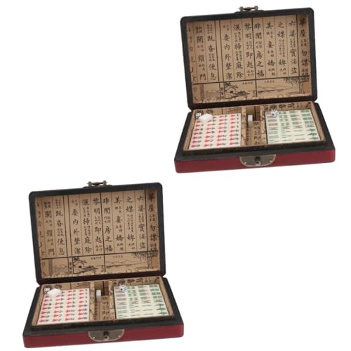 Abaodam 2st Chinesisches Mahjong Mit Lederetui Mahjong-Chips Archaise Mahjong Mahjong-Spielzeug Mahjong-Fliesen Mahjong-Fall Mahjong-zubehör Mahjong Amerikanisch Mahjong-Tisch Hölzern von Abaodam