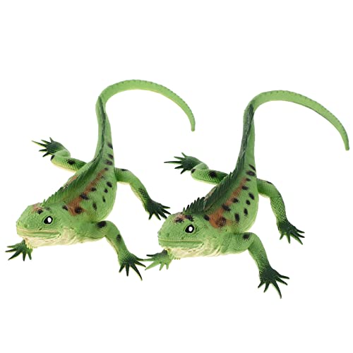 Abaodam 2st Eidechsenmodell Ornament Eidechsenfigur Spielzeug Tierische Sammelfigur Eidechsenskulptur Reptilienfigur Eidechsen-kuchenaufsatz Umweltfreundlicher Kunststoff Green von Abaodam