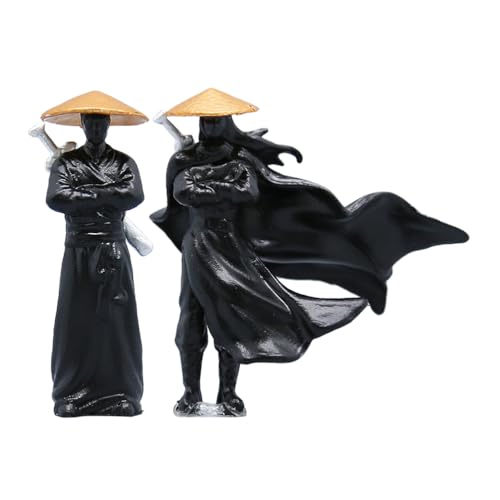 Abaodam 2st Ritterlicher Schmuck Japanische Zen-gartendekoration Mini-fischerfiguren Japanische -Statue Japanische Gartendeko Mikrofiguren Alte Chinesische Figuren Black Plastik von Abaodam