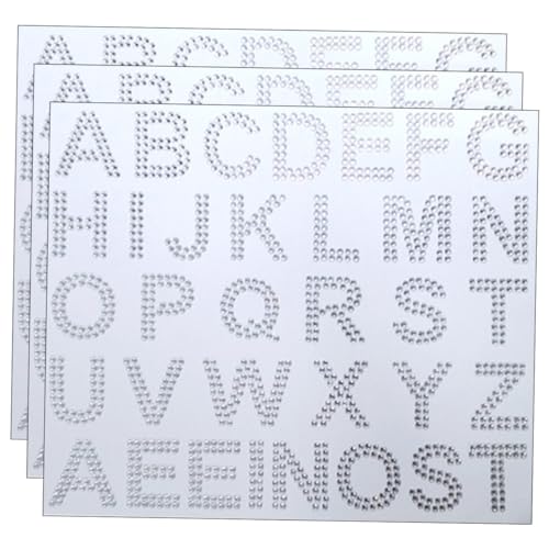 Abaodam 3 Blätter Strass-Aufkleber Schmucksteine gems Glitzersteinchen Aufbügler Strassdekoration Rhinestone dekorative Glitzerbuchstaben Diamant- klarer Alphabet-Aufkleber Acryl Weiß von Abaodam