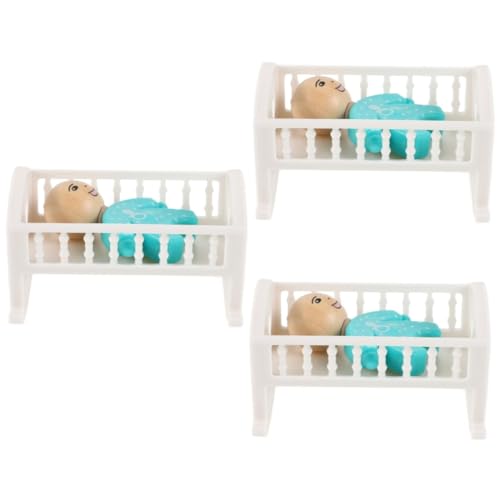 Abaodam 3 Sätze Puppenhausbett Mini Hausbett Puppenhaus Babybett Mini-hausmöbel Puppenhaus-miniaturkrippe Puppenstubenmöbel Mini-Kinderbett Babypuppenbett Zubehör Für Puppenhäuser Holz von Abaodam