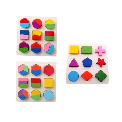 Abaodam 3 Stücke Geometrie-Puzzle holzpuzzle holzspielzeug knobelspiel Kreatives Lernspielzeug rätselspiele Geometrietafel Geometrieerkennungsspielzeug Bambus von Abaodam