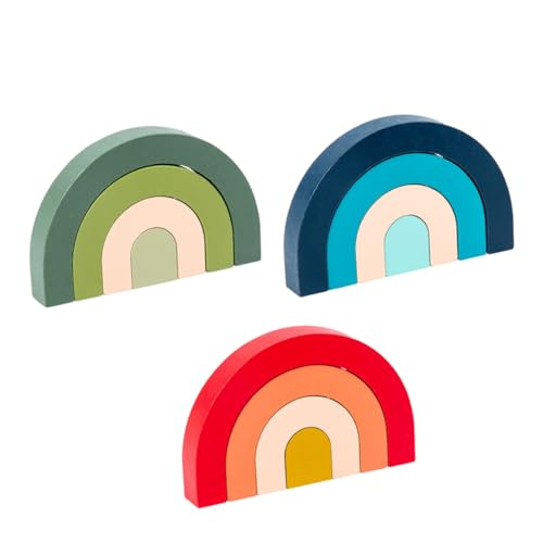 Abaodam 3 Stücke Holz Regenbogenblöcke Plug-in Geometrie Bausteine ​​Bunte Puzzle von Abaodam