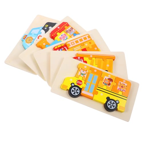 Abaodam 3D Puzzle Set Für 5 Teile Inklusive Feuerwehr üllwagen Bus Zug Und Polizeiwagen Pädagogisches Holzspielzeug Für Kleinkinder Und Vorschulkinder von Abaodam