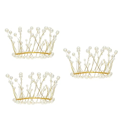 Abaodam 3St Kronenkuchen dekorieren Perlen Tiara Stirnband Tiara-Kuchendekorationen Feenkrone Kuchendekor hochzeitsdeko Kuchen Topper Kronen-Kuchenornament Party-Kuchen-Dekor Metall Golden von Abaodam