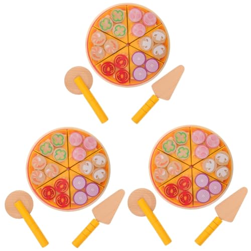 Abaodam 3St Pizzaspielzeug Holz Pizza Spielzeug Pizzastücke Spielzeug gefälschte Pizza Spielzeug zum Schneiden von Lebensmitteln Kuchen Spielzeug Lebensmittelspielzeug aus Holz hölzern von Abaodam