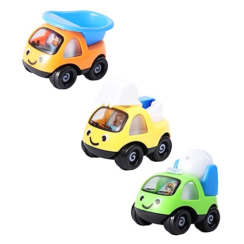 Abaodam 3er Set Inertia Spielzeugautos Miniatur LKW Modelle Mit Cartoon Muster Für Ideal Für 1 3 Jahre Inklusive Grüner Betonmischer Orangefarbener Kipper Und Gelbem Bagger von Abaodam