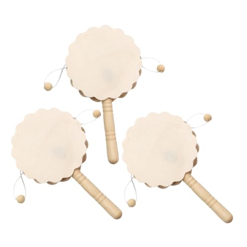 Abaodam 3st Handgefertigtes Kinderspielzeug DIY Malerei Rasseltrommel DIY Liefert Unvollendete Klappertrommel Rasseltrommel-Ornamente DIY Bemalte Rasseltrommel Musikinstrument Beige Ahorn von Abaodam